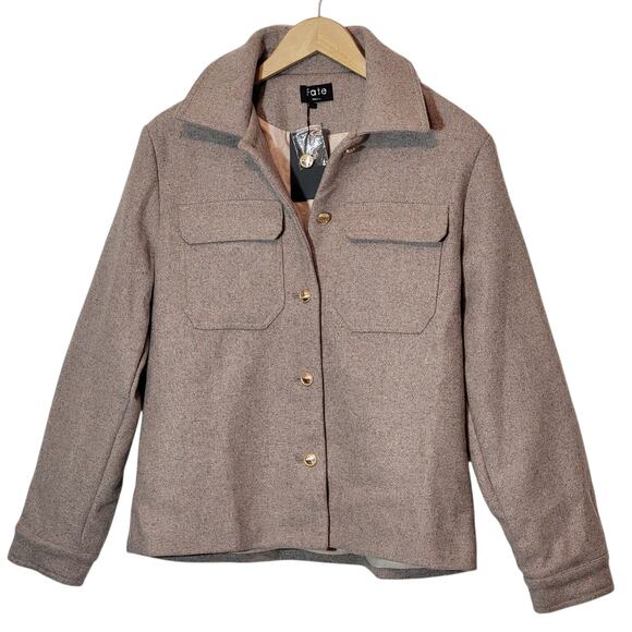 FATE Wool Jacket Shacket Beige Tan Mid Length S Fall Winter Layering Chic NWT - Picture 12 of 12